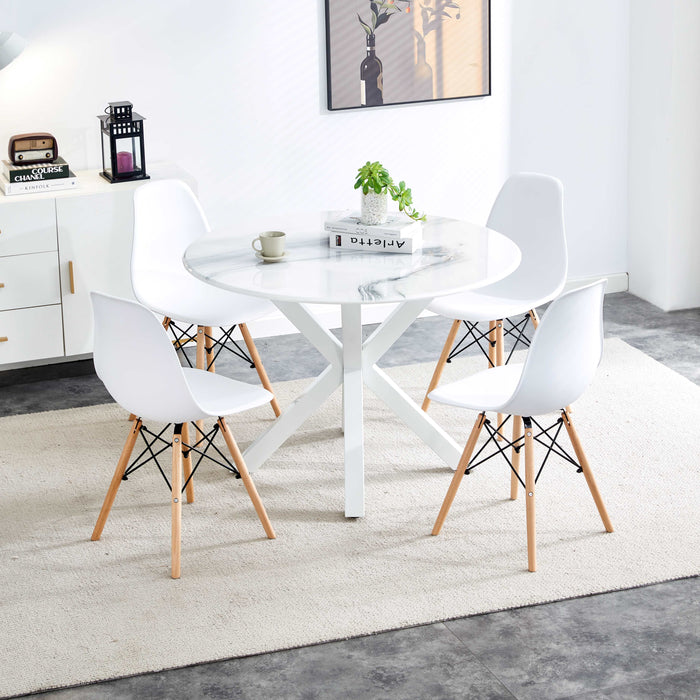 Table Cross Leg Mid-Century Dining Table For 4 - 6 People With Round MDF Table Top, Pedestal Dining Table, End Table Leisure Coffee Table - White