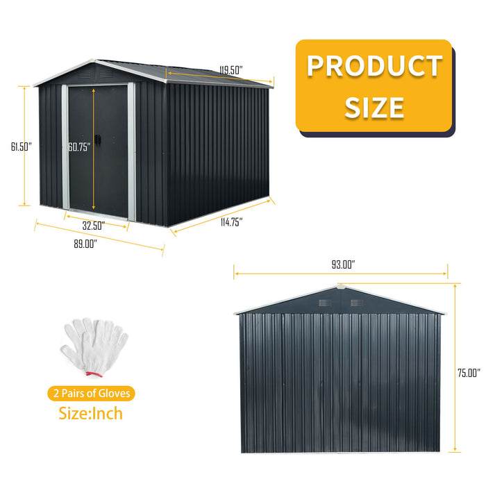 Outdoor Metal Storage Shed & Floor Base - Black