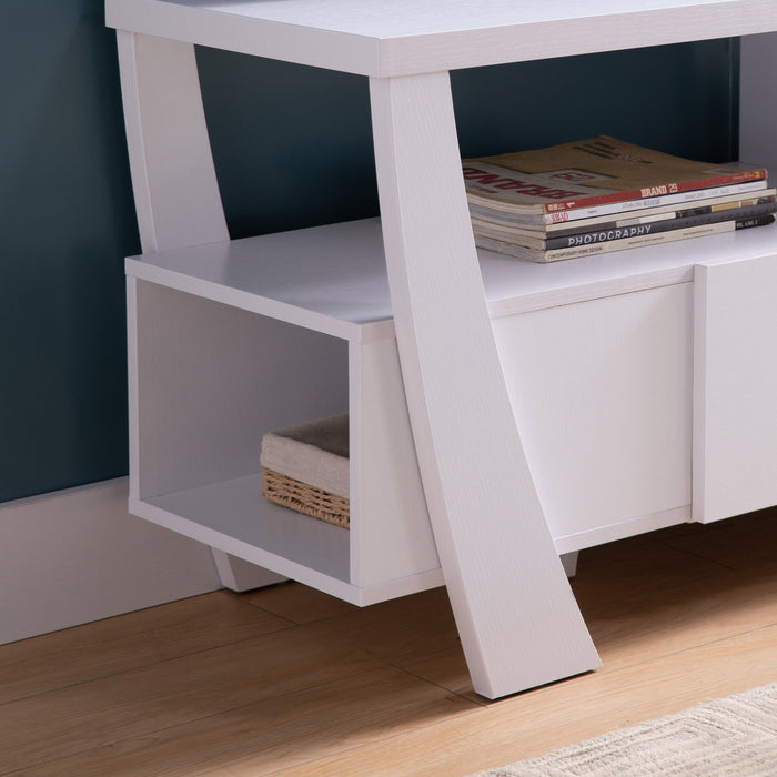 Contemporary TV Stand With Four Shelves And One Drawer - White