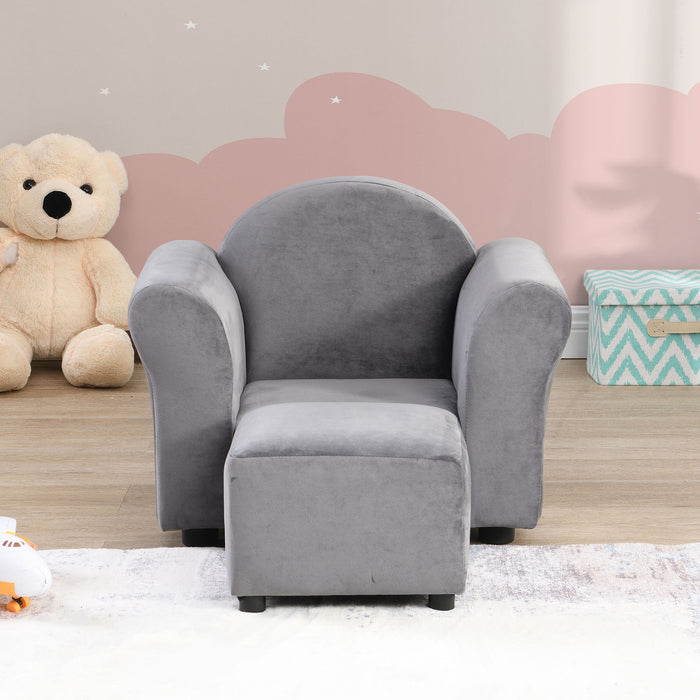 Kids Recliner Chair, Kids Upholstered Couch With Ottoman - Gray