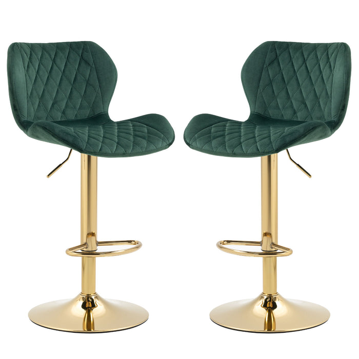 Velvet Adjustable Swivel Bar Stools (Set of 2) Modern Counter Height Barstools With Golden Color Base