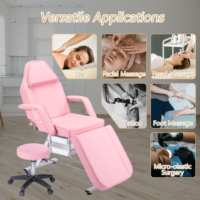 72.8" Massage Salon Tattoo Chair With Two Trays Esthetician Bed With Hydraulic Stool, Multi-Purpose 3-Section Facial Bed Table, Adjustable Beauty Barber Spa Beauty Equipment