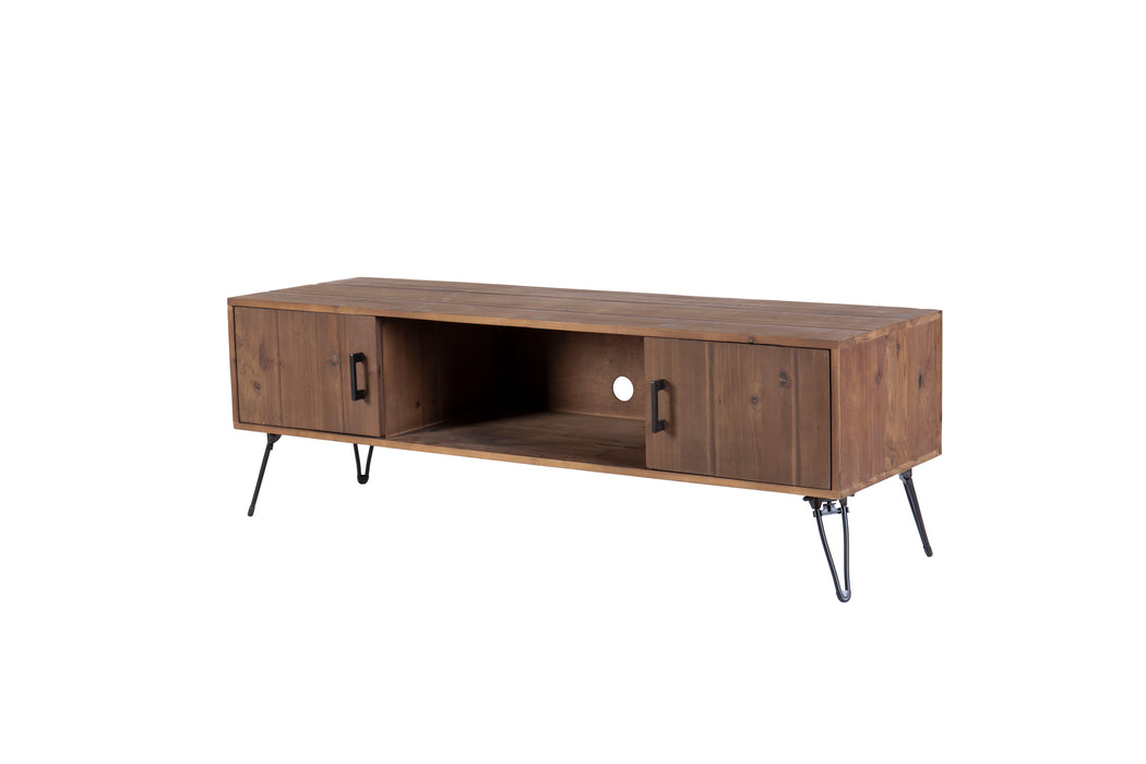 Industrial Style Reclaimed Wood Media TV Stand With Storage Cabinet For Living Media Room - Natural