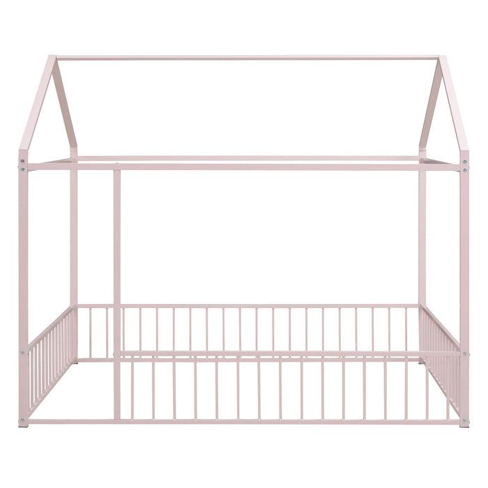 Metal Bed House Bed Frame With Fence, For Kids, Teens, Girls, Boys