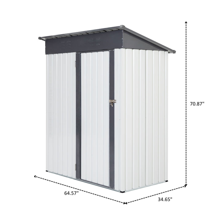 Garden Metal Storage Lifter Shed 5X3X6' Outdoor Storing Tools Rainproof Hinge Door Version - Gray White