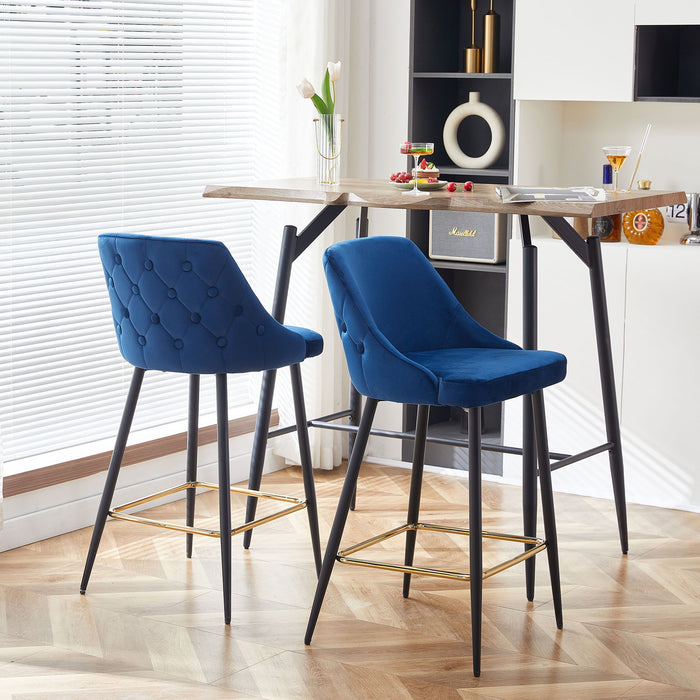 Velvet Swivel Bar Chair Bar Stool And Metal Modern High Bar Furniture Commercial Furniture - Blue