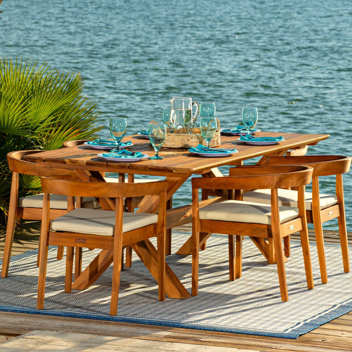 Panama Jack Bali Teak 7-Piece Square Dining Table with Cushions