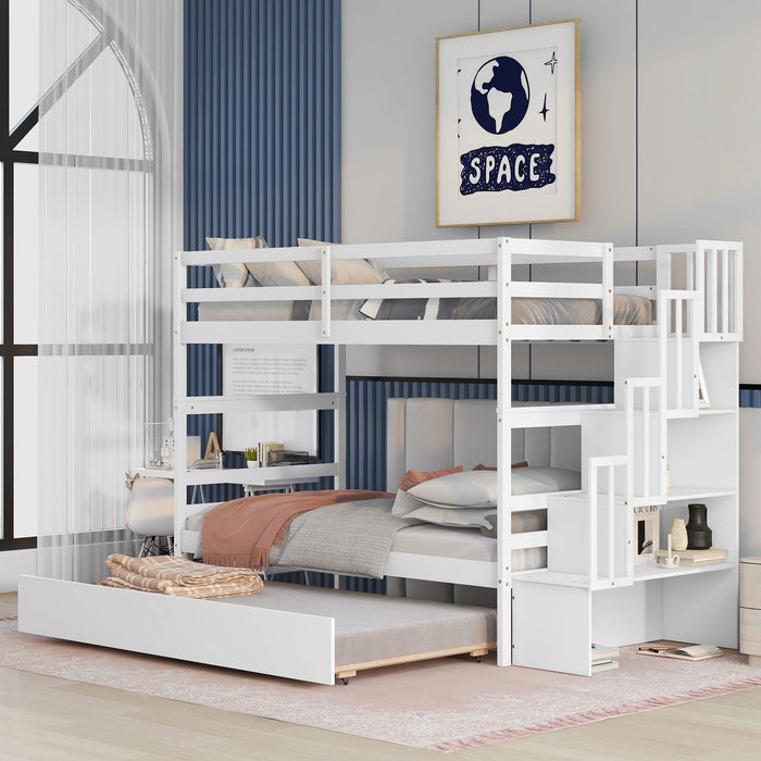 Twin Over Twin Bunk Beds With Twin Trundle And Stairway Storage Function