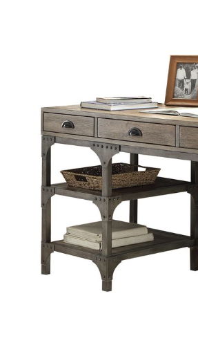 Gorden - Weathered Antique Metal Writing Desk - Oak