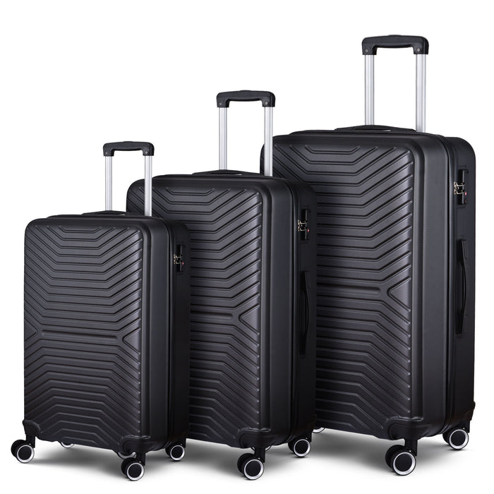 Luggage Sets 3 Piece Suitcase Set Hard Shell Carry On Suitcases With Spinner Wheels Suitcase With Tsa Lock 20" / 24" / 28" - Black