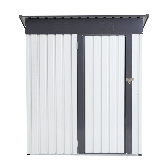 Garden Metal Storage Lifter Shed 5X3X6' Outdoor Storing Tools Rainproof Hinge Door Version - Gray White