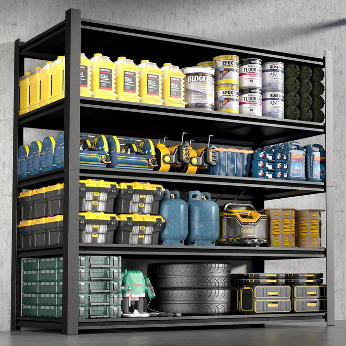 Tall Metal Shelves With 5 Removable Dividers Are High Capacity And Load Bearing For Garages, Kitchens And Offices - Black