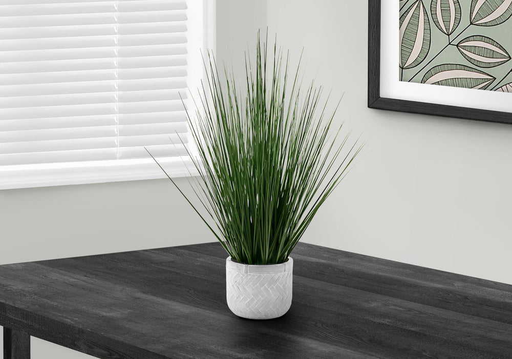 Artificial Plant, 21" Tall, Grass, Indoor, Faux, Fake, Table, Greenery, Potted, Real Touch, Decorative - Green / White