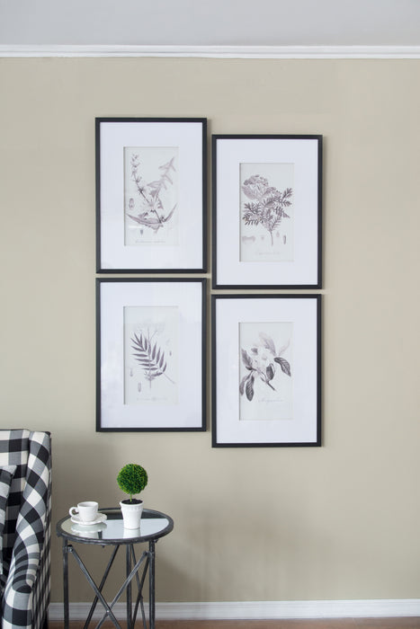 Botanical Wall Art Prints, Home Decor For Living Room, Dining Room, Bedroom, Hallway (Set of 4) - White / Black