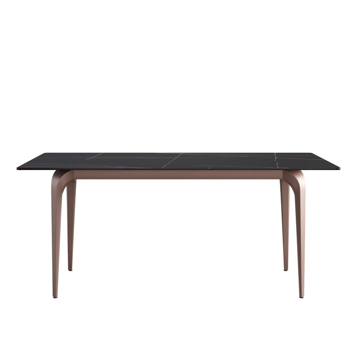 70.87" Modern Artificial Stone Black Straight Edge Metal Leg Dining Table, Can Accommodate 6-8 People - Black