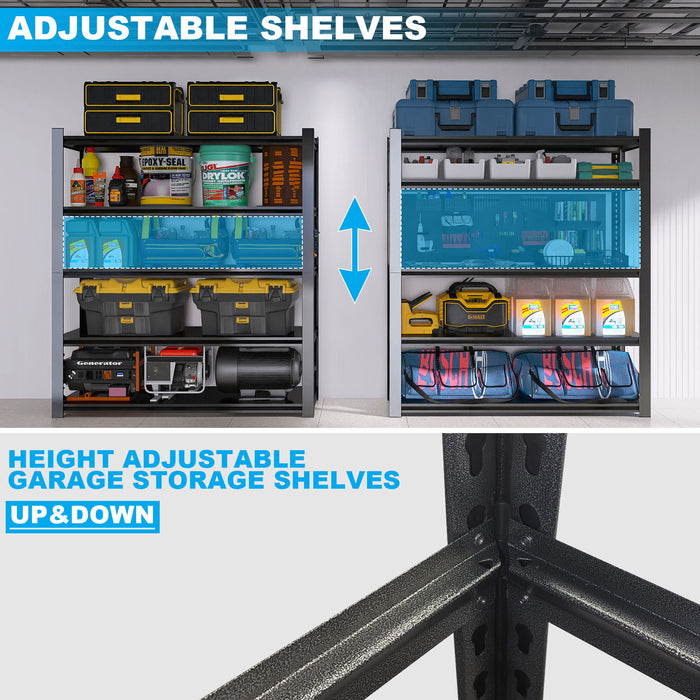 Tall Metal Shelves With 5 Removable Dividers Are High Capacity And Load Bearing For Garages, Kitchens And Offices - Black