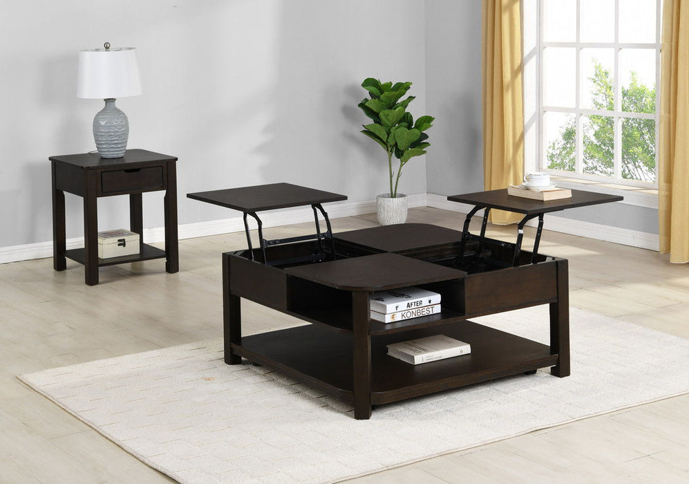 Flora - MDF Lift Top Coffee Table With Shelves - Dark Brown