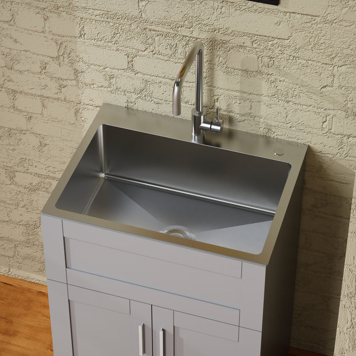 Bathroom Sink Vanity Laundry Utility Cabinet With Stainless Steel Sink Combo - Gray