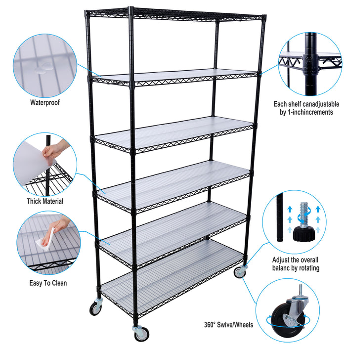 6 Tier 6000Lbs Capacity Nsf Metal Shelf Wire Shelving Unit, Heavy Duty Adjustable Storage Rack With Wheels & Shelf Liners For Commercial Grade Utility Steel Storage Rack