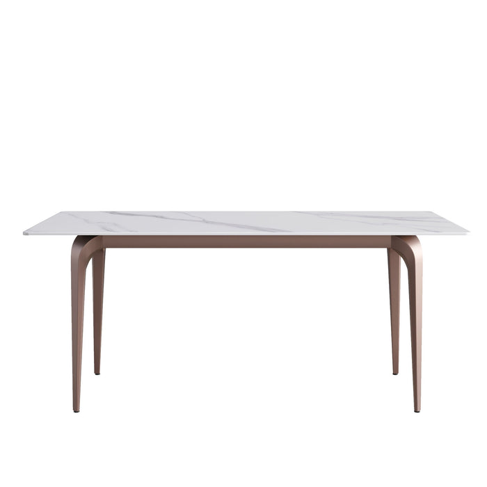 70.87" Modern Artificial Stone Straight Edge Metal Leg Dining Table, Can Accommodate 6-8 People - White