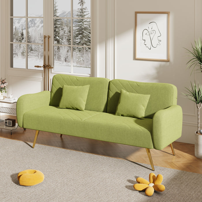 Fabric Double Sofa With Split Backrest And Two Throw Pillows, Suitable For Living Room, Apartment, Home Office - Green