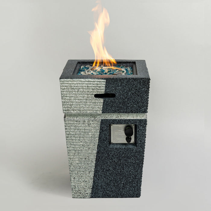 Outdoor Concrete Fire Pit Column Propane Fire Pit Patio Gas Fire Pit - Light Grey / Blue