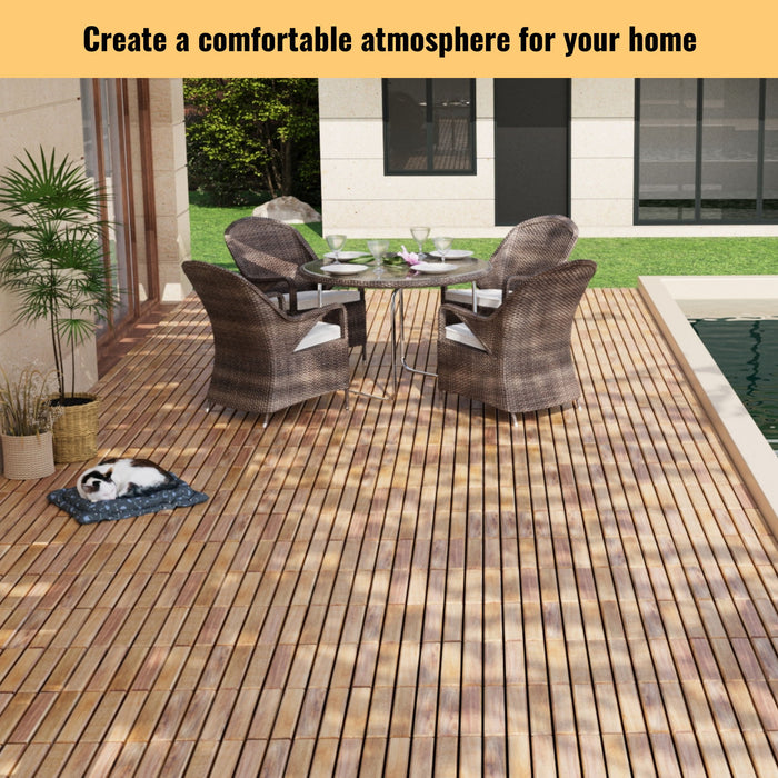 Interlocking Deck Tiles Striped Pattern, Square Acacia Hardwood Outdoor Flooring For Patio, Bancony, Pool Side