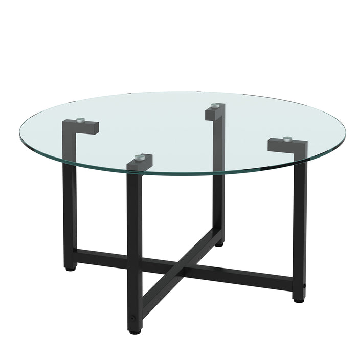 JWS Round Glass Coffee Table, Clear Coffee Table, Modern Side Center Tables For Living Room