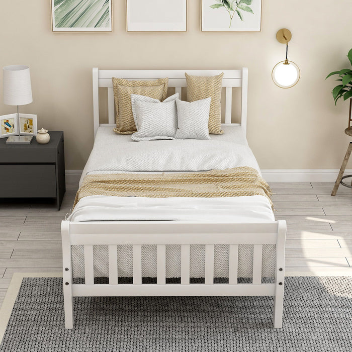 Twin Platform Bed Frame Panel Bed Mattress Foundation Sleigh Bed With Headboard / Footboard / Wood Slat Support - White