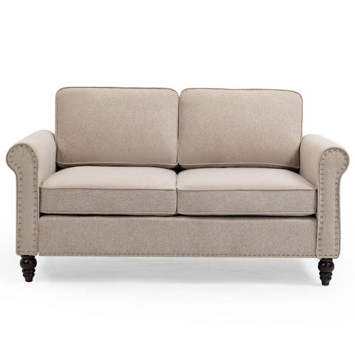 2 Seater Loveseat Sofa, Mid-Century Modern Couches For Living Room, Button Tufted Sofa - Light Beige