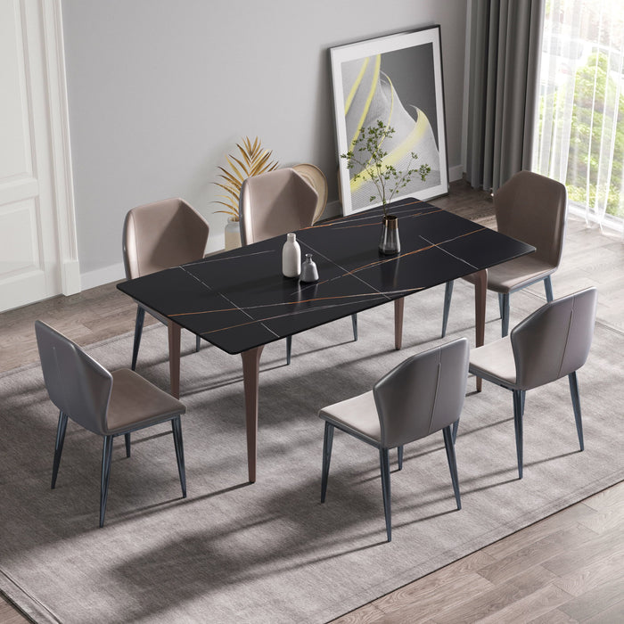 70.87" Modern Artificial Stone Black Straight Edge Metal Leg Dining Table, Can Accommodate 6-8 People - Black