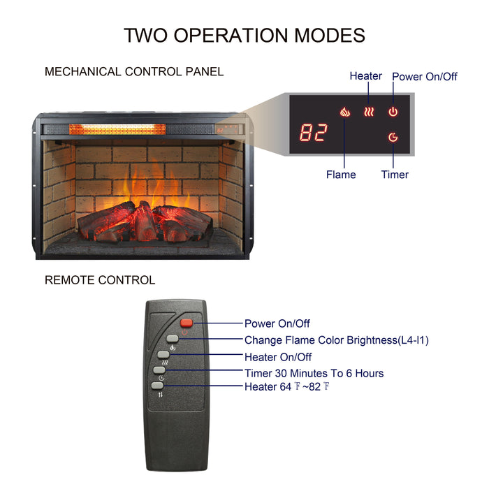 Infrared Quartz Heater Fireplace Insert -Woodlog Version With Brick