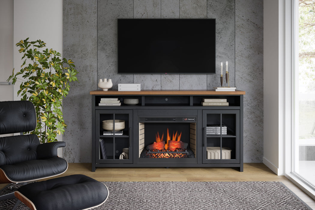 Essex - 74" Fireplace TV Stand Console For TVs Up To 85" - Black And Whiskey