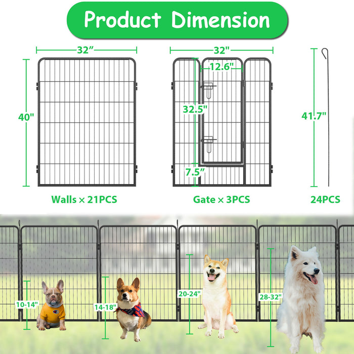 Dog Playpen Foldable 24 Panels Dog Pe Height Pet Enclosure Dog Fence Outdoor With Lockable Door For Large / Medium / Small Dogs, Puppy Playpen, RV, Camping Pet Fence - Black