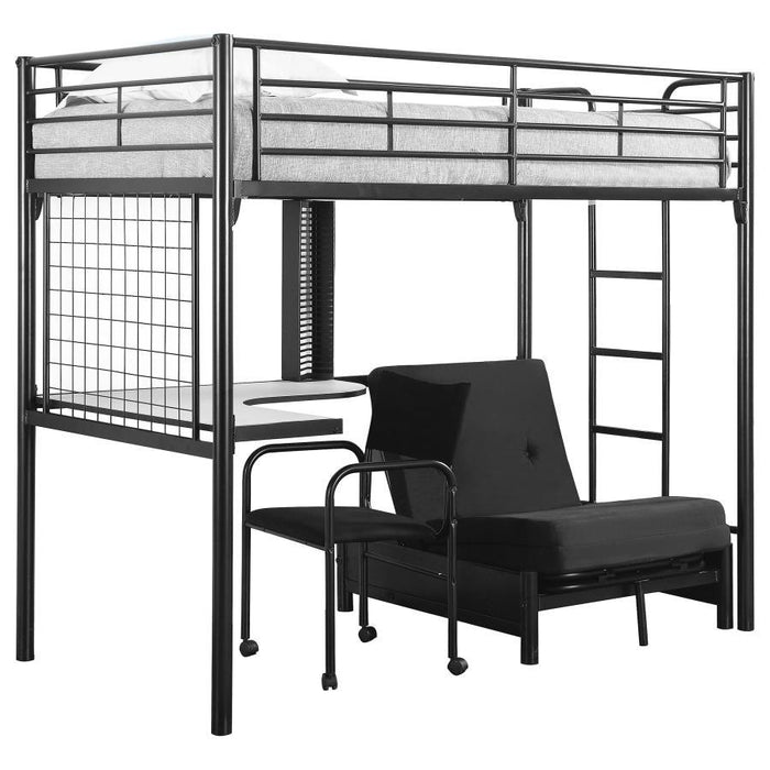 Jenner - Metal Twin Futon Workstation Loft Bed - Black