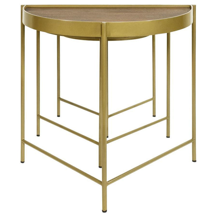 Tristen - 3 Piece Demilune Nesting Table With Recessed Top - Brown And Gold