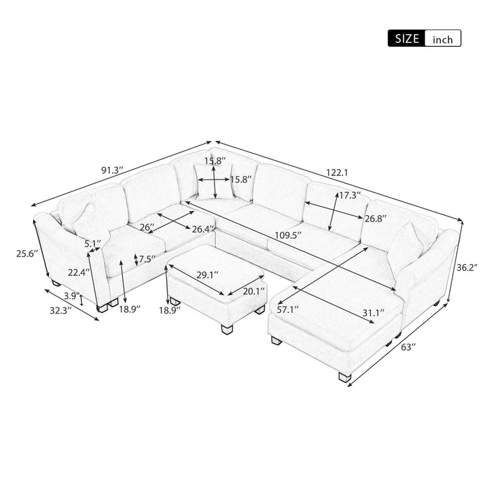 4 Pieces Sectional Sofa With Ottoman With Right Side Chaise