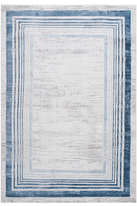 Marfi - 2' x 3' Bordered Non-Shedding Living Room Bedroom Dining Home Office Stylish And Stain Resistant Area Rug - Blue / Ivory