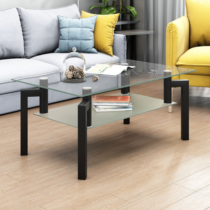 Rectangle Glass Coffee Table, Clear Coffee Table, Modern Side Center Tables For Living Room - Black