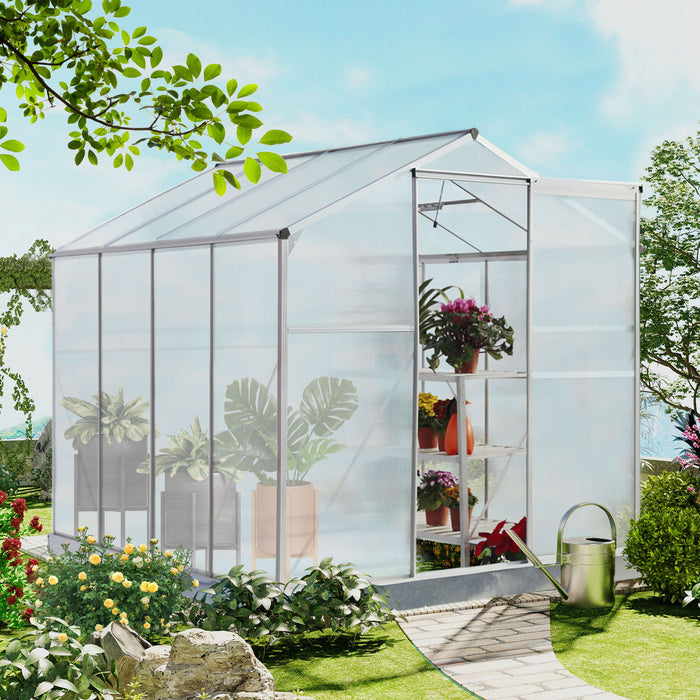 Polycarbonate Greenhouse, Heavy Duty Walk In Plant Garden Greenhouse For Backyard / Outdoor - Silver