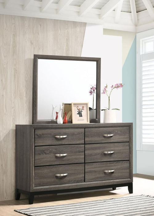 Watson - 6-Drawer Dresser With Mirror - Grey Oak And Black