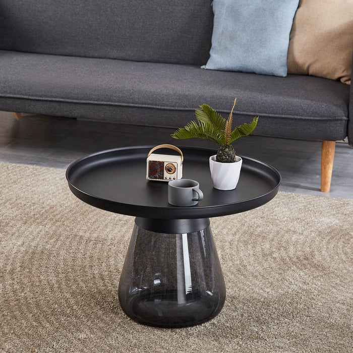 Smoke Glass Base With Black Painting Top Coffee Table, Living Room Center Table - Smoke