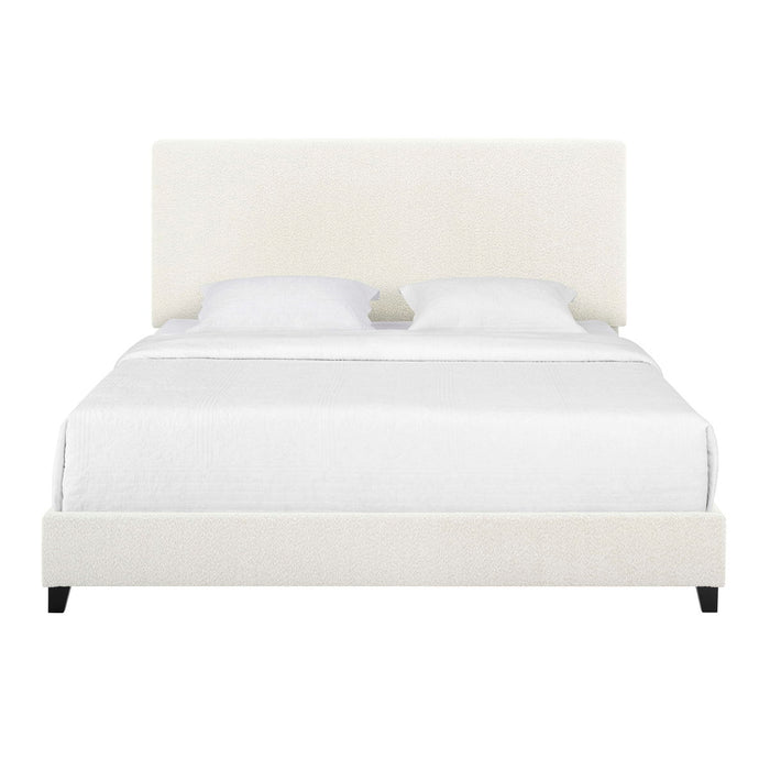 Queen Size White Boucle Upholstered Platform Bed - White