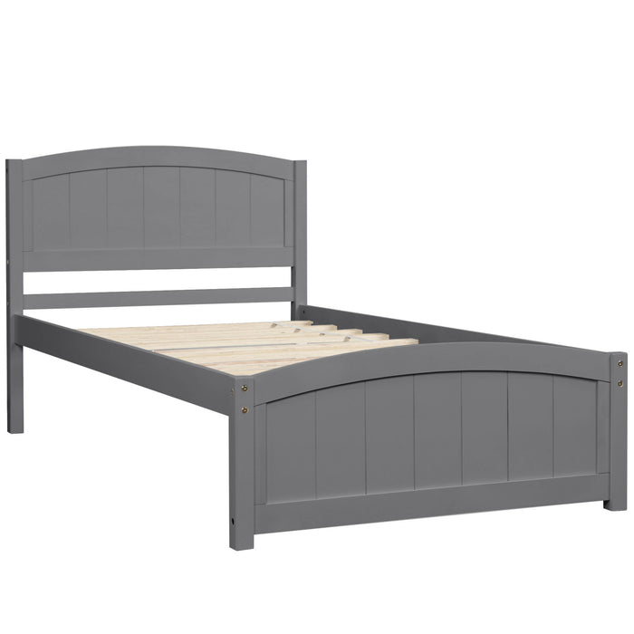 Twin Platform Bed With Headboard, Footboard And Wood Slat Support - Gray