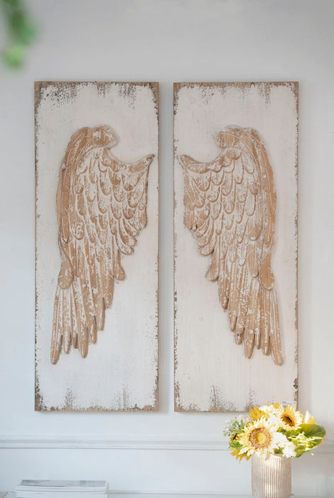 Feather Wing Wall Panels With Distressed Finish, Rectangle Hanging Wall Art (Set of 2) - Multicolor