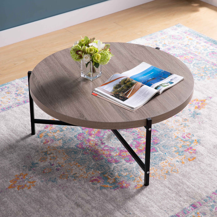 36.5" Round Coffee Table With White Metal Legs