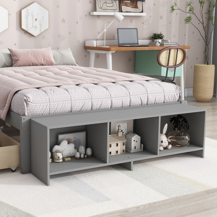 Full Size Bed With Storage Case, 2 Storage Drawers, Lengthwise Support Slat - Gray