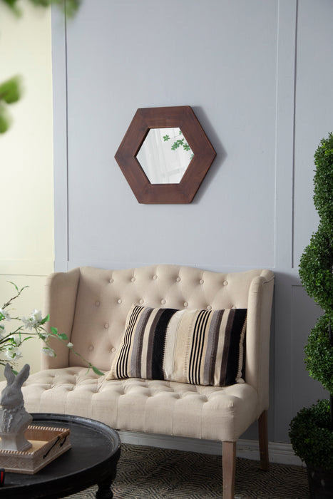 Hexagon Mirror With Natural Wood Frame, Wall Decor For Living Room Bathroom Hallway