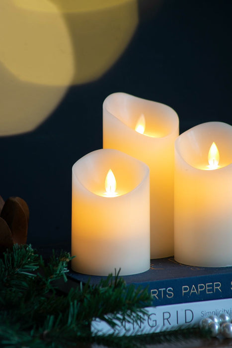 Flickering Led Candles With Remote Timer (Set of 3) - Ivory