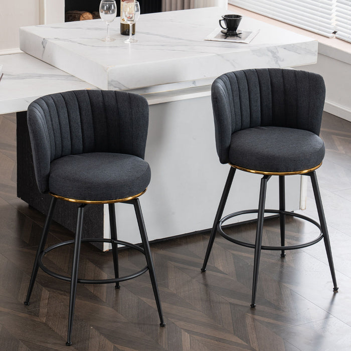 Swivel Bar Stools (Set of 2), High-Back, Adjustable, Upholstered With Elegant Metal Back Accents For Kitchen, Bar, Or Dining Room - Dark Gray